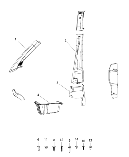 2015 Ram ProMaster City Molding-A Pillar Diagram for 5VR65LDMAA