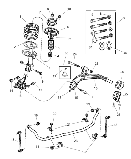 1999 Dodge Caravan Suspension - Front Diagram