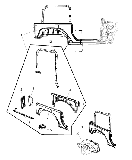 2013 Jeep Wrangler Panel Kit-Body Side Aperture Rear Diagram for 68003228AE