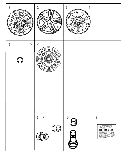 1999 Chrysler 300M Wheels & Hardware Diagram