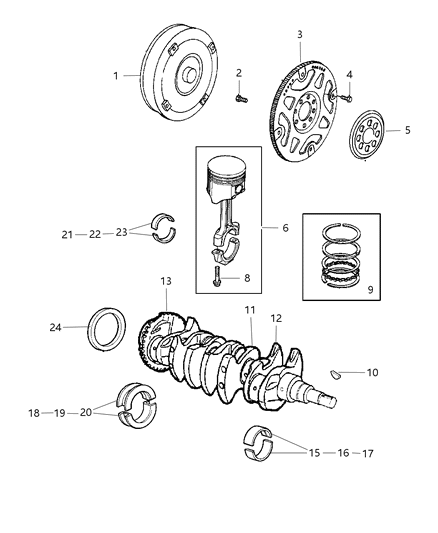 2005 Chrysler PT Cruiser Crankshaft , Piston , Torque Converter And Drive Plate Diagram 3