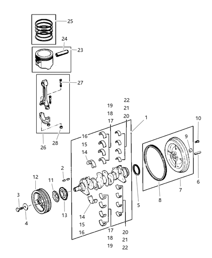 2000 Dodge Dakota Crankshaft , Piston & Torque Converter Diagram 1