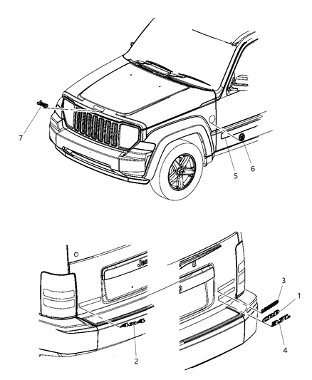 2008 Jeep Liberty Nameplates - Emblem & Medallions Diagram