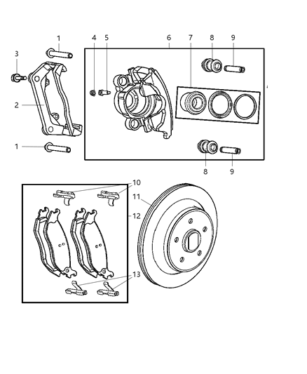 2003 Dodge Durango Brakes, Rear, Disc Diagram