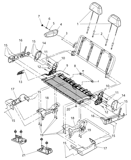 2007 Chrysler Town & Country HEADREST-Rear Diagram for 1HH381D5AA