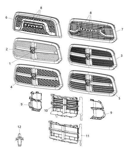 2017 Ram 1500 Grille-Radiator Diagram for 5UQ48SZ0AB