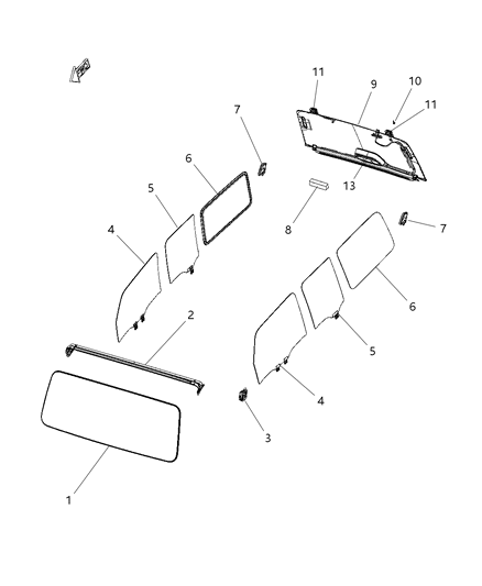 2018 Jeep Wrangler Glass-Quarter Window Diagram for 68291712AB