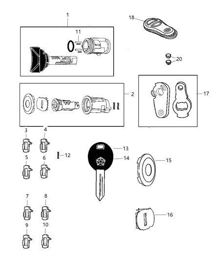 2007 Dodge Ram 1500 Lock Cylinders & Components Diagram