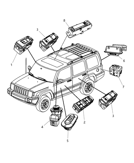 2008 Jeep Commander Switches Doors & Liftgate Diagram