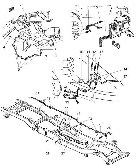 1998 Dodge Ram 2500 Lines & Hoses, Brake, Front And Chassis Diagram