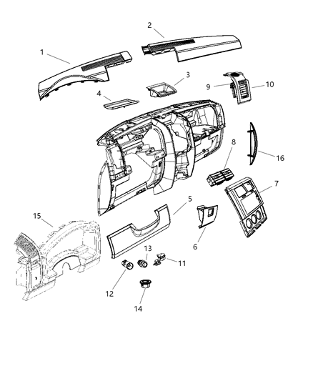 2008 Jeep Liberty Bezel-Instrument Panel Diagram for 1EQ951D0AC