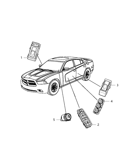 2012 Dodge Charger Switches - Doors & Deck Lid Diagram