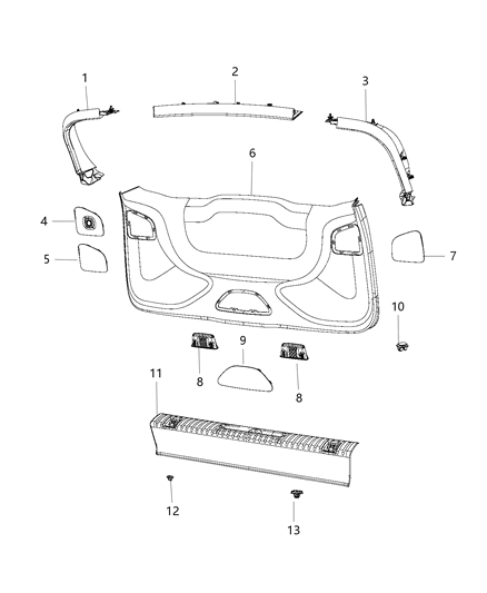 2018 Chrysler Pacifica Panel-LIFTGATE Trim Upper Diagram for 5RJ27PD2AE