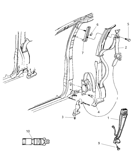 1998 Chrysler Town & Country Belts - Front Seat Diagram