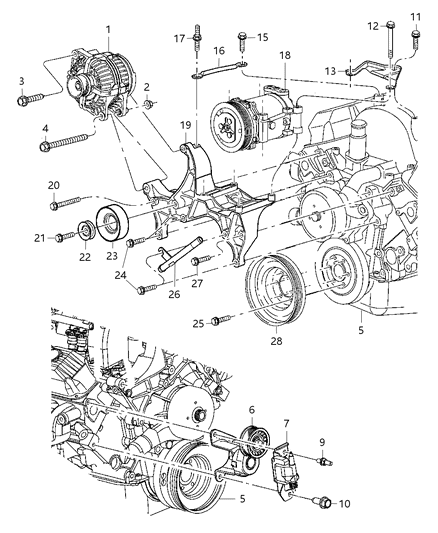 2003 Dodge Dakota Alternator & Alternator Mounting Diagram 1