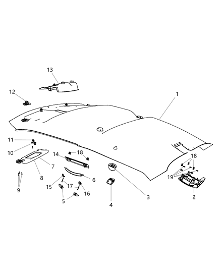 2012 Dodge Challenger Headliners & Visors Diagram