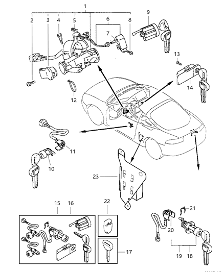 1997 Chrysler Sebring Lock Cylinder & Keys Diagram