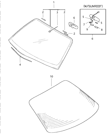 1997 Chrysler Sebring Coupe Windshield Glass & Back Glass Diagram