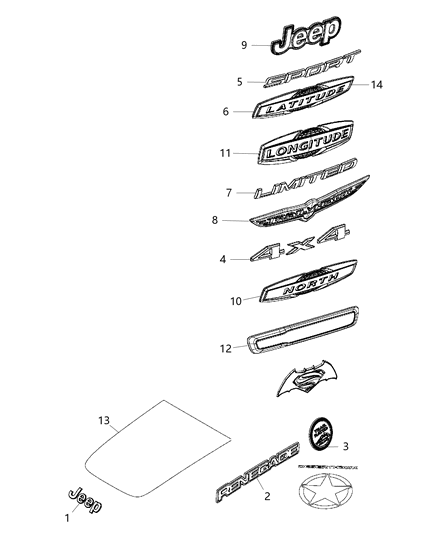 2020 Jeep Renegade Nameplate Diagram for 68477411AA