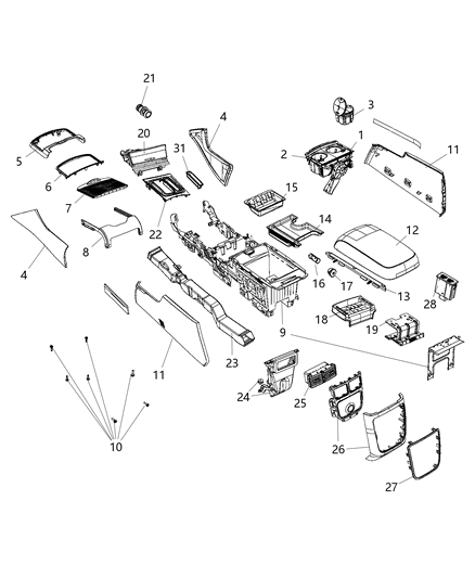 2015 Chrysler 300 Panel-Console Diagram for 1UJ911C3AD