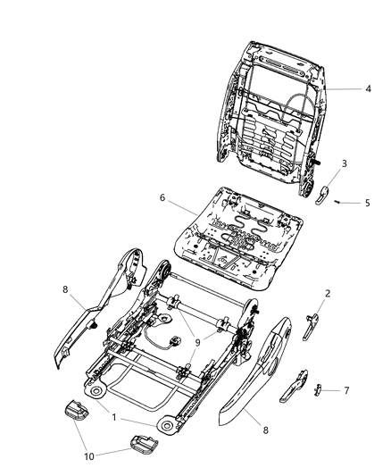 2010 Dodge Avenger Adjusters, Recliners & Shields - Driver Seat - Manual Diagram