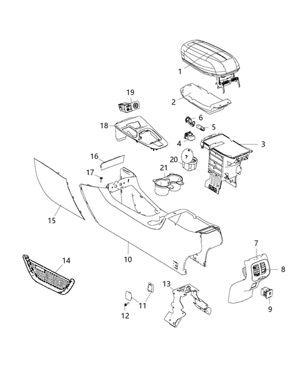 2014 Jeep Cherokee Console ARMREST Diagram for 1WZ792U5AC