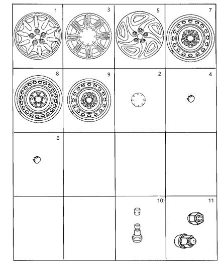 1997 Chrysler Cirrus Wheels & Hardware Diagram