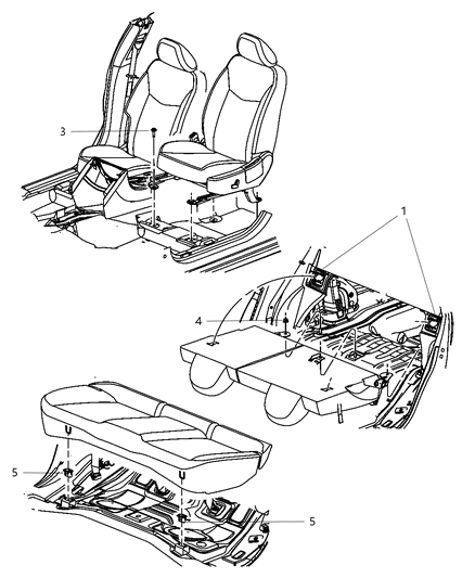 2007 Chrysler Sebring Front & Rear Seats Attaching Parts Diagram