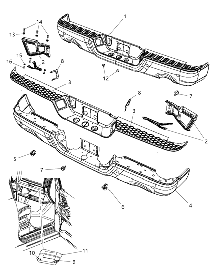 2010 Dodge Ram 3500 Pickup Bumper, Rear Diagram
