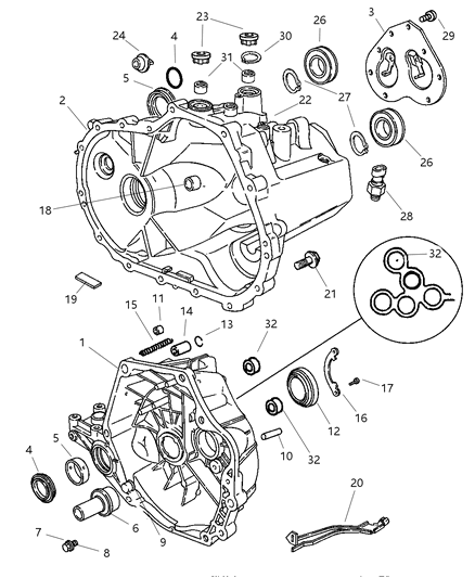 2002 Chrysler Sebring Transaxle Case And Related Parts Diagram