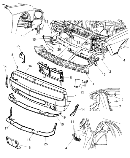 2009 Dodge Challenger Support-Front Fascia Diagram for 68043965AA