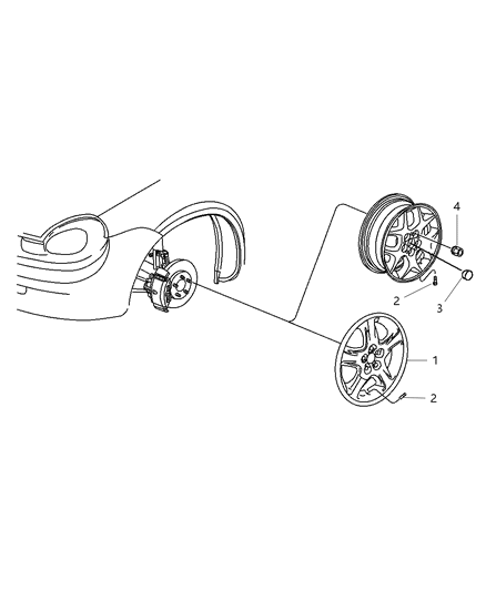 2005 Dodge Neon Caps & Covers, Wheel Diagram