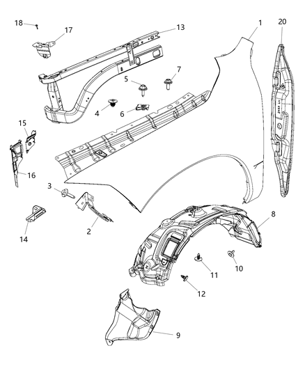 2017 Ram 1500 STOP/BUMPER-Fender Diagram for 68054211AB