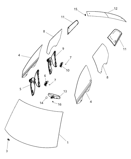 2009 Dodge Journey Glass-Rear Door Diagram for 5178047AA