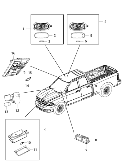 2009 Dodge Ram 1500 Lamps, Interior Diagram