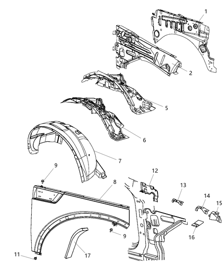 2007 Dodge Nitro Shield-Front Fender Diagram for 55157170AC