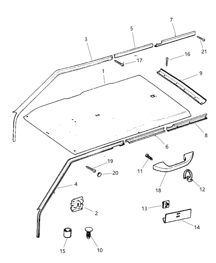 1999 Jeep Cherokee Headliner & Upper Trim Mouldings Diagram