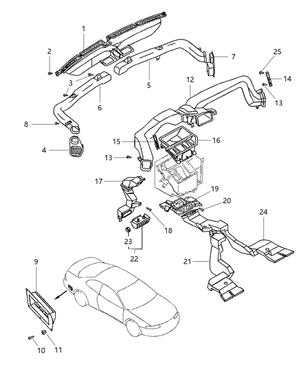 2000 Chrysler Sebring Defroster And Ventilation Ducts And Outlets Diagram