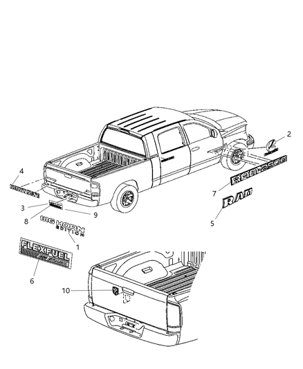 2008 Dodge Ram 1500 Nameplates - Emblem & Medallions Diagram
