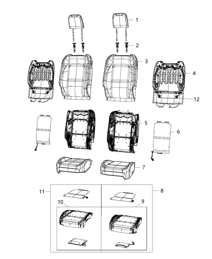 2018 Jeep Wrangler HEADREST-Front Diagram for 6AA84STTAB