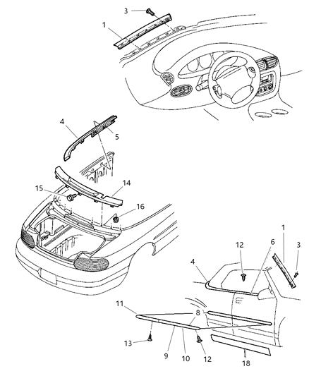 1998 Chrysler Sebring Convertible Moulding & Ornamentation Anti-Chip Tape Diagram