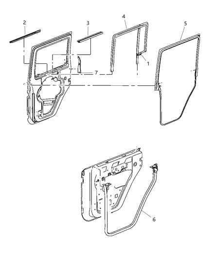 2011 Jeep Wrangler Weatherstrips - Rear Door Diagram