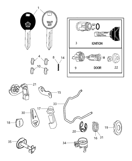 2004 Dodge Grand Caravan Lock Cylinders, Keys & Repair Components Diagram