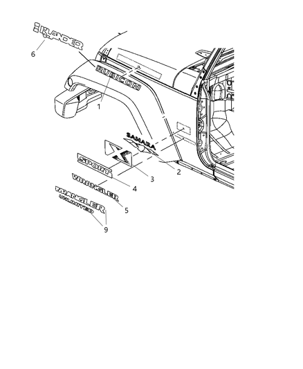 2010 Jeep Wrangler Decals & Tape Stripes Diagram