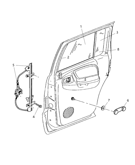 1998 Dodge Durango Door, Rear Glass & Regulator Diagram