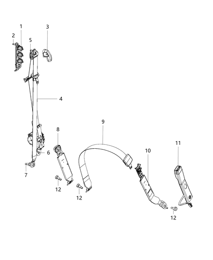 2014 Ram 3500 Seat Belts - Front, Crew Cab Diagram