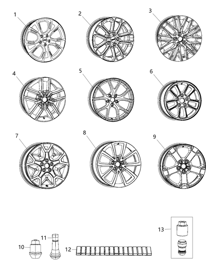 2018 Jeep Grand Cherokee Wheels & Hardware Diagram