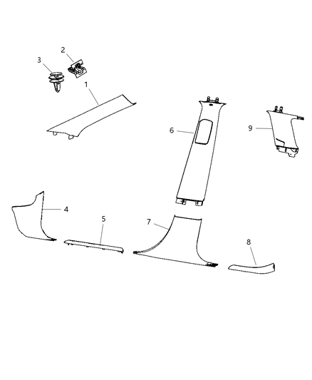 2011 Jeep Grand Cherokee Panel-A Pillar Diagram for 1GG51HL1AA