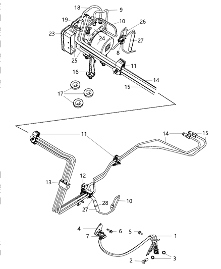 2008 Chrysler 300 Hcu, Brake Tubes And Hoses, Front Diagram