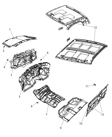 2013 Ram 3500 Pad-Dash Panel Diagram for 68105179AB